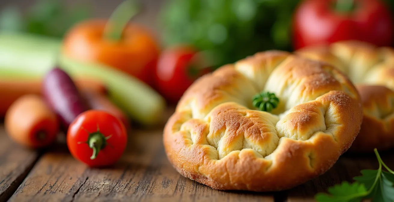 Diverse allergy-friendly food options displayed at a Canadian market stall, including gluten-free bread and fresh vegetables.