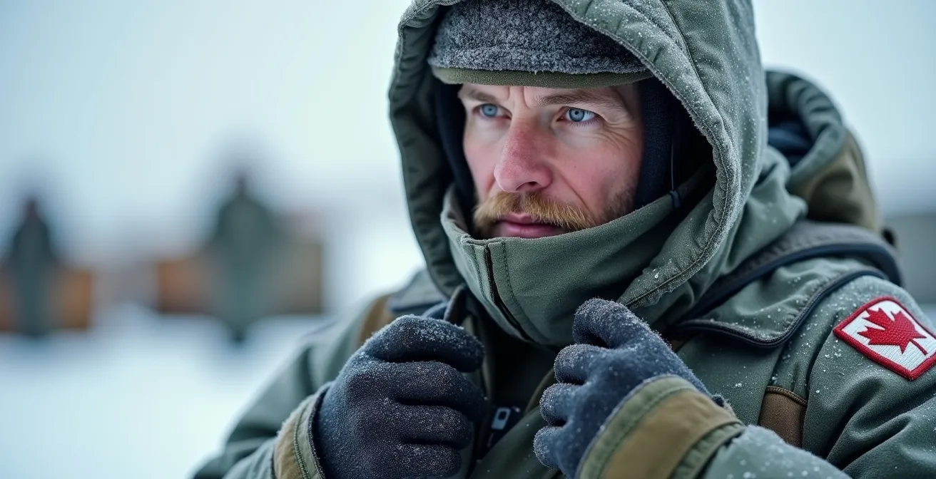 Canadian Forces Arctic layering system demonstration on frozen tundra