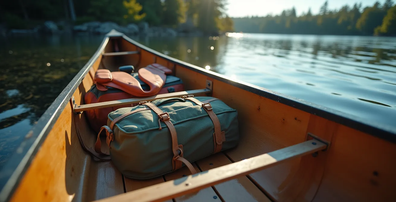 Cross-section view of properly loaded canoe with color-coded gear zones