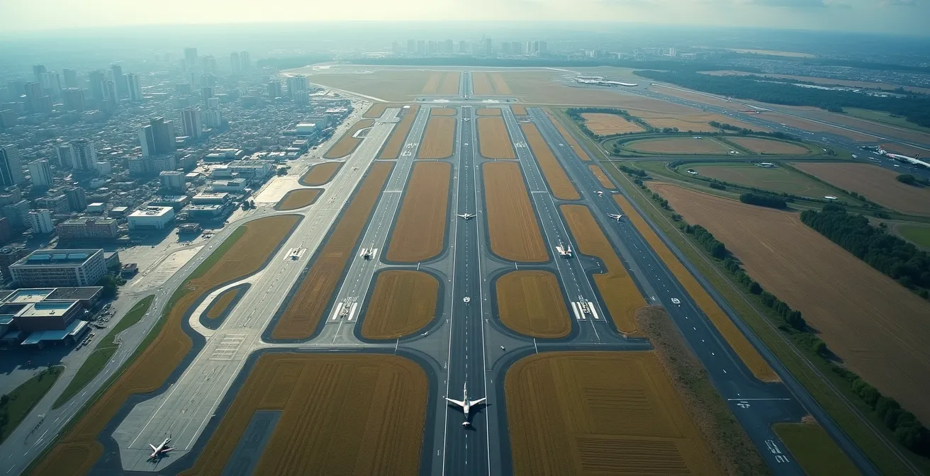 Split composition showing major and regional Canadian airports from aerial view