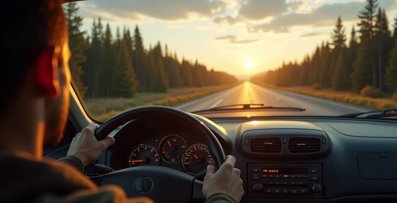 Dramatic wide view of Trans-Canada Highway stretching through Northern Ontario wilderness